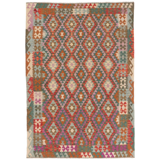 Filiberto Handwoven Kilim Wool Purple/Red Rug