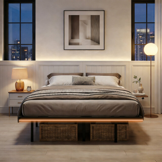 Aether Floating Metal Bed Frame with USB-C Charging & RGB Lighting
