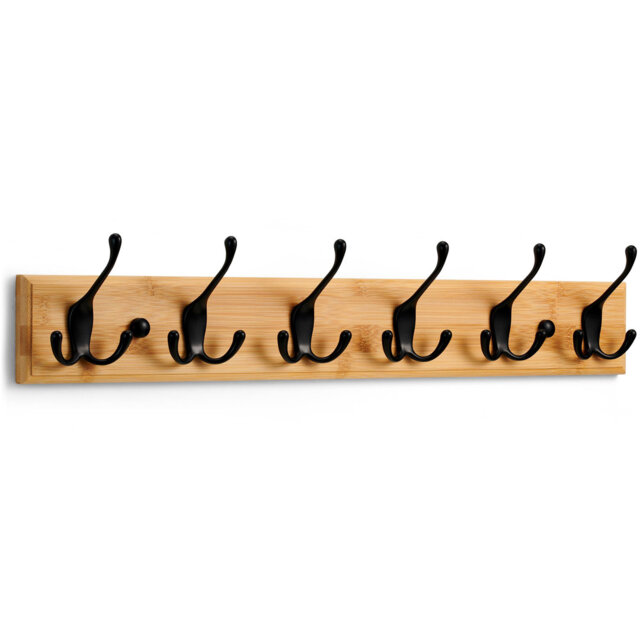 Bamboo / Rattan Wall Mounted Required 6 - Hook Wall Mounted Coat Rack