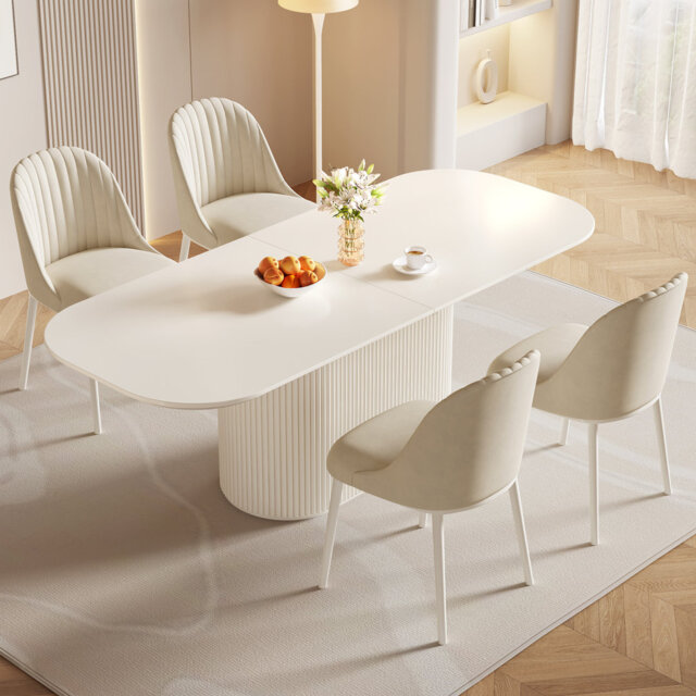 5-Piece Oval Dining Table Set 220CM, Modern Kitchen Dining Room Furniture for 4-6 Persons