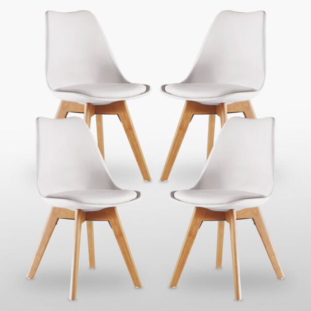 Thomasin Modern  Scandinavian Minimalist Dining Chairs with Faux Leather Cushions and Solid Wood Legs - Side Chair for Dining Room Kitchen Office