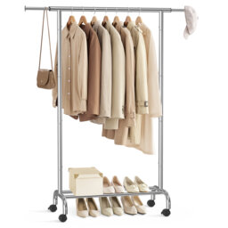 Clothes Rail, Clothes Rack, Extendable Hanging Rail, Clothing Storage With Wheels, 45 Kg Total Max. Load, 40 X (83-120) X 156 Cm