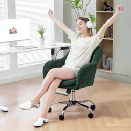 HOMCOM Snow Flannel Office Chair Makeup Vanity Chair Wheeled