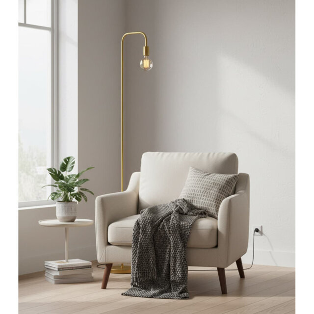 Industrial Antique Brass Gold Minimalist Floor Lamp - Standing Lamp