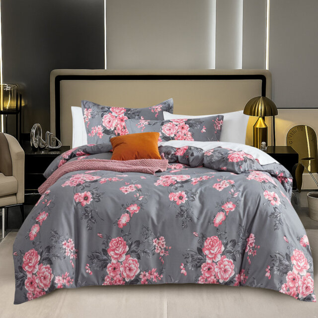 Luxury Microfiber Flowers King size Duvet Cover set with Pillows
