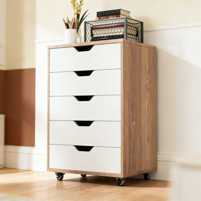 5-Drawer Mobile  Cabinet, Rolling Storage Chest With Wheels For Home Office, Living Room & Bedroom