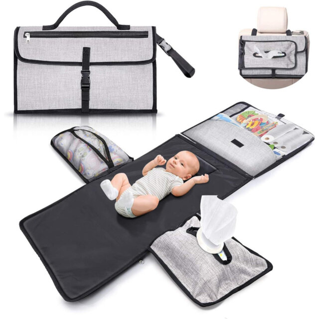 Portable And Waterproof XL Baby Changing Mat - This Nappy Changing Mat Is A Detachable Bag Consisting Of 6 Pockets Along With A Wipe Dispenser And A C