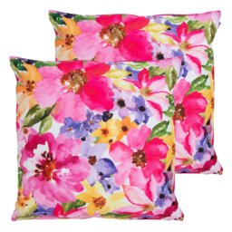 Watercolour Floral Indoor-Outdoor Cushion, Multicolour