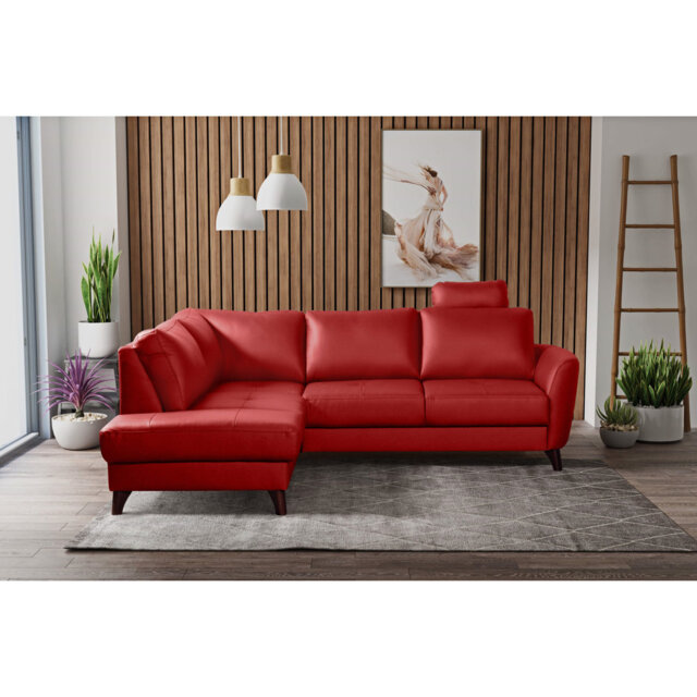 Migues Leather Corner Sofa with Sleeping Function and Storage