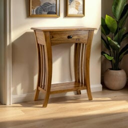 Solid Wood Console Table with Drawer Hallway Accent Table, Natural Teak Finish