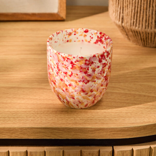 Single Wick 8cm Ceramic Candle - Oud Wood & Rose Scent In Paprika