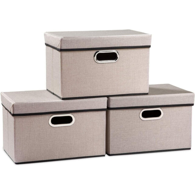 Foldable Storage Box With Lid [3-Pack] Fabric Collapsible Storage Bin Organizer Container Basket Cube With Cover For Home Bedroom Closet Office Nurser