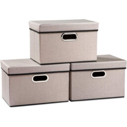Foldable Storage Box With Lid [3-Pack] Fabric Collapsible Storage Bin Organizer Container Basket Cube With Cover For Home Bedroom Closet Office Nurser