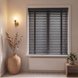Faux Wood Venetian Blinds with Fabric Tape, Moisture-Resistant Horizontal Slats & Cord Control for Windows