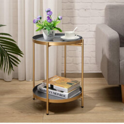 Thorkil Round Side Table Metal End Table, 2-Tier Tray Snack Table Coffee Table Tea Table Nightstand Sofa Table for Living Room Bedroom Balcony Patio,