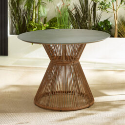 Halleli Metal & Rattan Round Garden Dining Table - Modern Boho Style