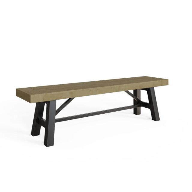 San Diego Dining Bench. Steel Trestle Frame. Solid Wood Seat. For 2 To 3 People