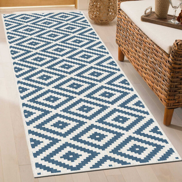 Blue Lagoon Blue Indoor/Outdoor Hallway Runner Rug – Durable, Reversible & Hardwearing Carpet for Home or Garden