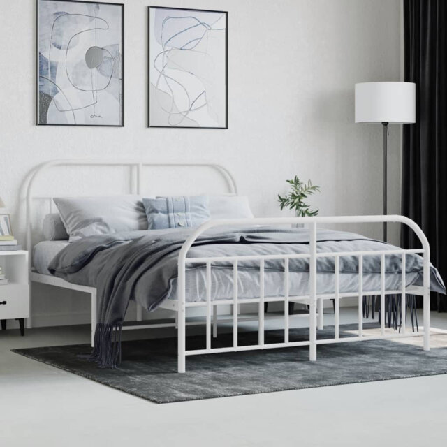 August Grove Metal Bed Frame With Headboard And Footboard White 120X200 Cm