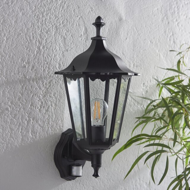Shanghai Black 46Cm H Glass Outdoor Wall Lantern