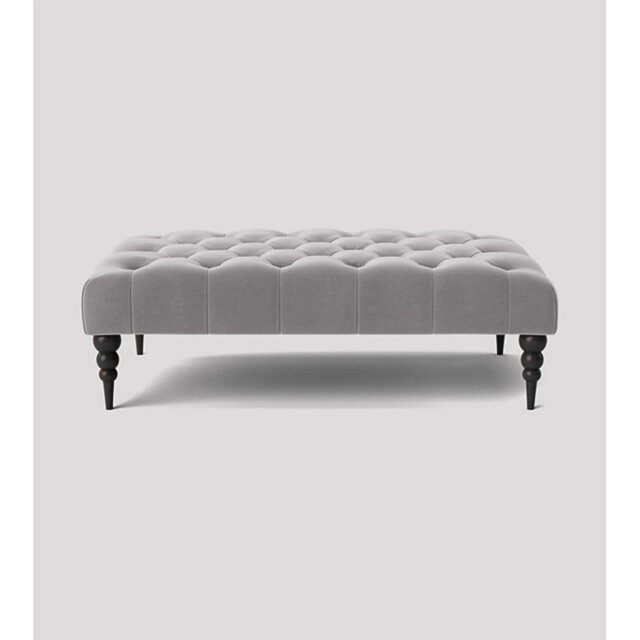 Alyana Rectangle Ottoman Bench with Wooden Legs - Plush Velvet Chesterfield Upholstered Footstool