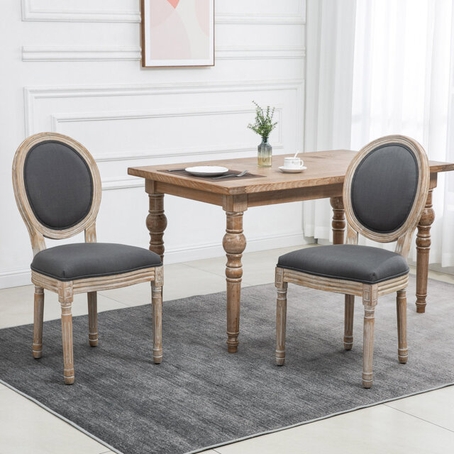 HOMCOM Dining Chairs Set of 2 French-Style Accent Kitchen Chairs Linen