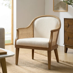 Xaver Farmhouse Boucle Rattan Solid Wood Armchair