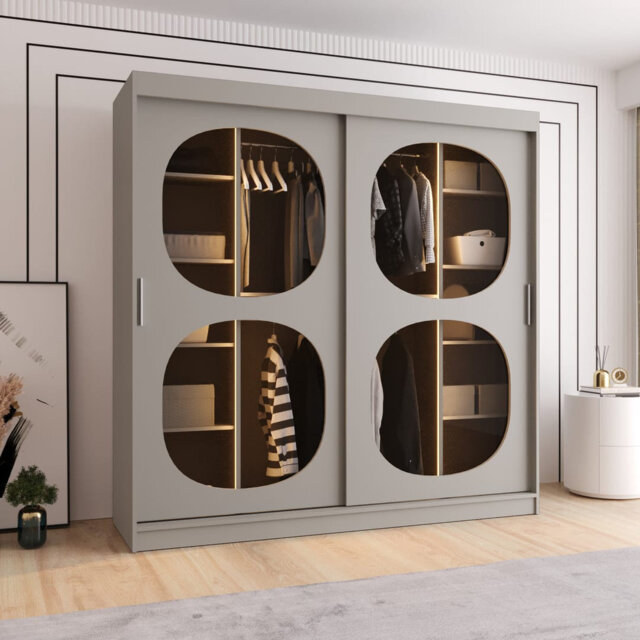 Bahrain II Cashmere Sliding Door Wardrobe 200cm - Smoked Glass, Calm Storage