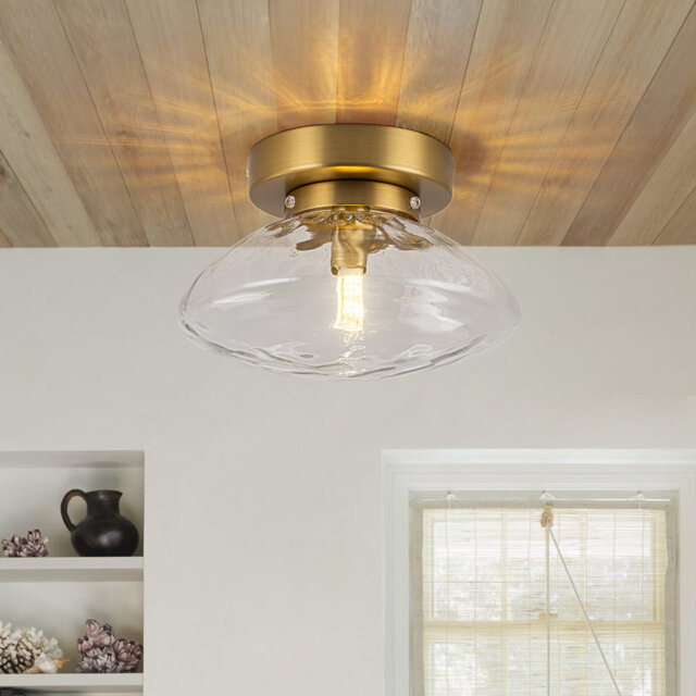 Minimalist 1-Light Water Rippled Clear Glass Dual-Mount Semi Flush