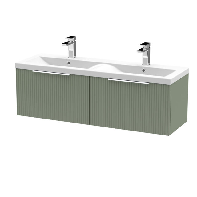 Fluted 1205mm Double Bathroom Vanity with Drop In Vitreous China Basin