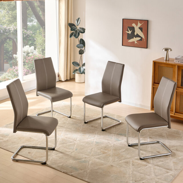 Faux Leather Dining Chair Set with Chrome Cantilever Base