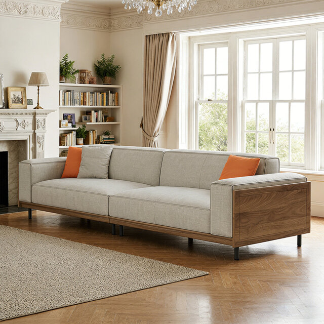 Extra Wide & Supportive 2.8m Fabric King Size Sofa, 4-5 Seater with Solid Wood Frame & High-Rebound Cushions, Plush Walnton Finish for Large Living Ro