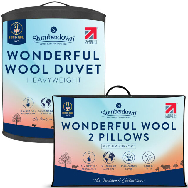 Slumberdown Wonderful Wool Duvet, 2 Medium Pillows, Heavyweight