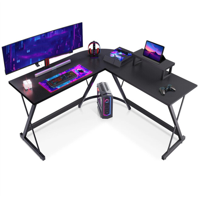 L Shaped Gaming Desk, Corner Computer Desk With Monitor Stand, Gaming Table With Storage Bag For Gaming, Home, Office