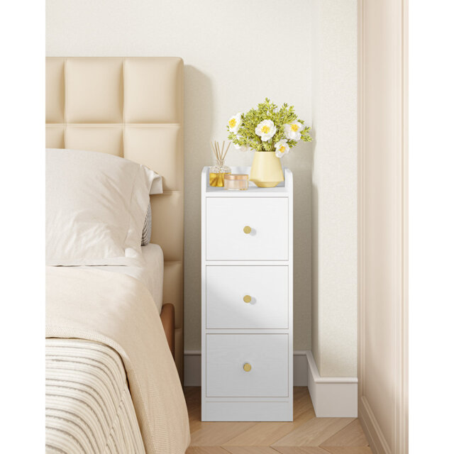 Slim Bedside Table, Narrow Side End Tables with 3 Drawers, Bedside Cabinet with Top Guard, Small Nightstand for Bedroom, Living Room, Office, 30 x 24