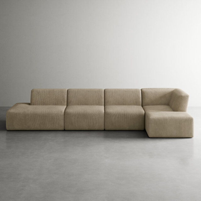 Berlare Upholstered Corduroy Modular Sectional Sofa Set with Removable Ottoman – Fully Compressed, No Assembly Required