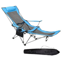 Adjustable Folding Recliner Camping Chair – Lightweight Portable Chair With Detachable Footrest, Headrest, Cupholder, And Pocket For Outdoor, Beach, A
