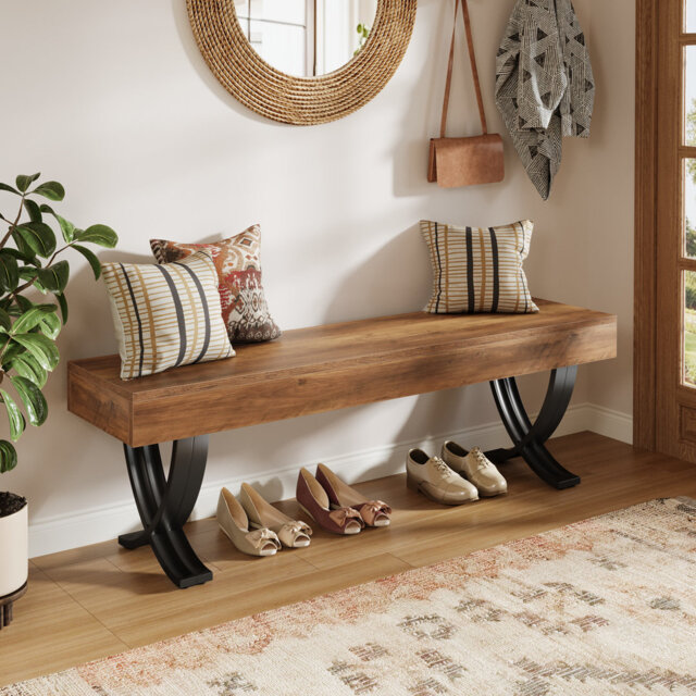 55-Inch Entryway Shoe Bench, Industrial End Of Bed Bench