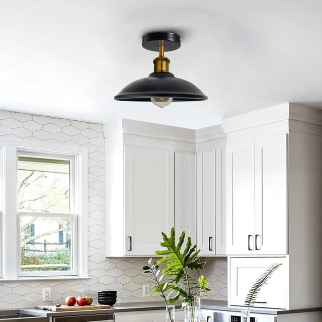 2 Pack of Industrial-Semi Flush Mount Vintage Ceiling Light Industrial Metal 24cm Lampshade Ceiling Light Mini Pendant Lighting for Farmhouse Porch Ki
