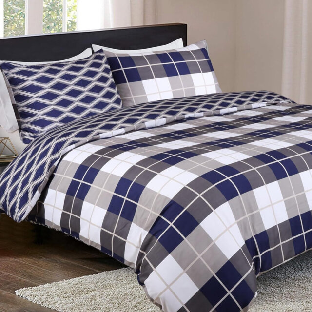 Reversible Microfiber Duvet Cover Set - 2 in 1 Pattern Printed Duvet with Matching Pillow Covers