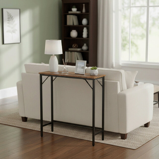 Console Table With Charging Station For Living Room, Rustic Brown