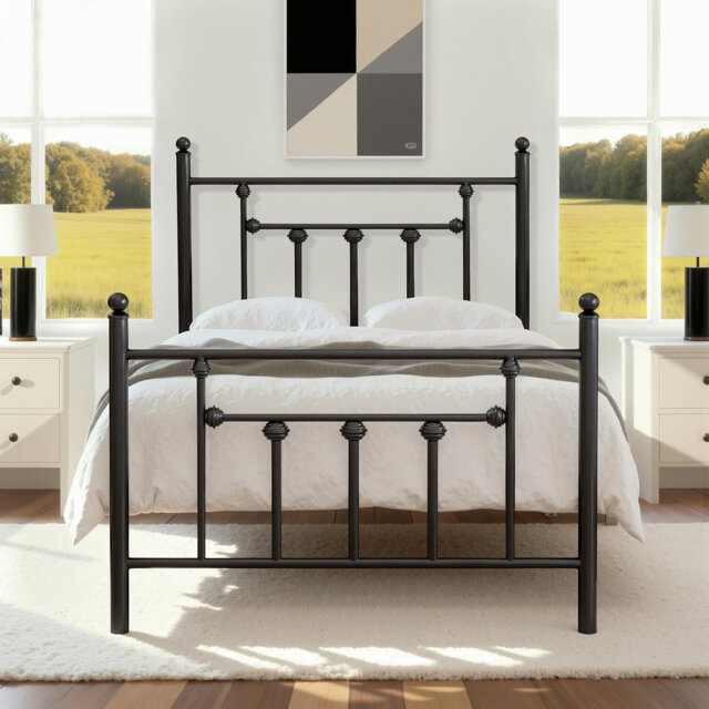 Single Double Size Bed Frame, Metal Platform Beds with Headboard and Footboard, Steel Slat Support, No Box Spring Needed, Easy Assembly