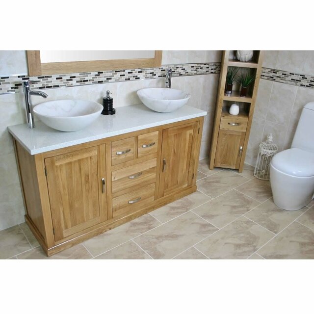 Deleo 1430mm Double Bathroom Vanity with Vessel Stone Basin