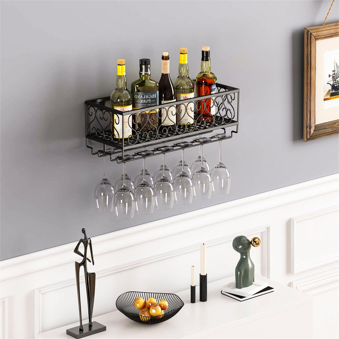 Koehl 12 Bottle Wall Mounted Wine Bottle and Glass Rack in Black