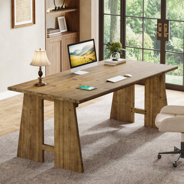 70.9-Inch Long Solid Wood Executive Desk, Farmhouse Office Computer Desk With Sturdy Wooden Legs