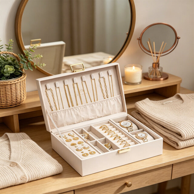 Premium Jewellery Box, 2-Layer Jewellery Organiser With Watch Pillow, Multi-Functional Storage Case For Necklaces