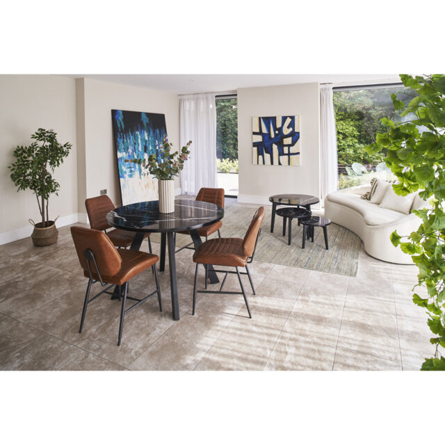 Round Dining Table 110cm - Black Marble Print