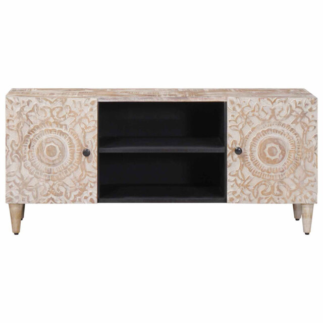 TV Cabinet With Storage Solid Mango Wood Stand Media Living Room Unit