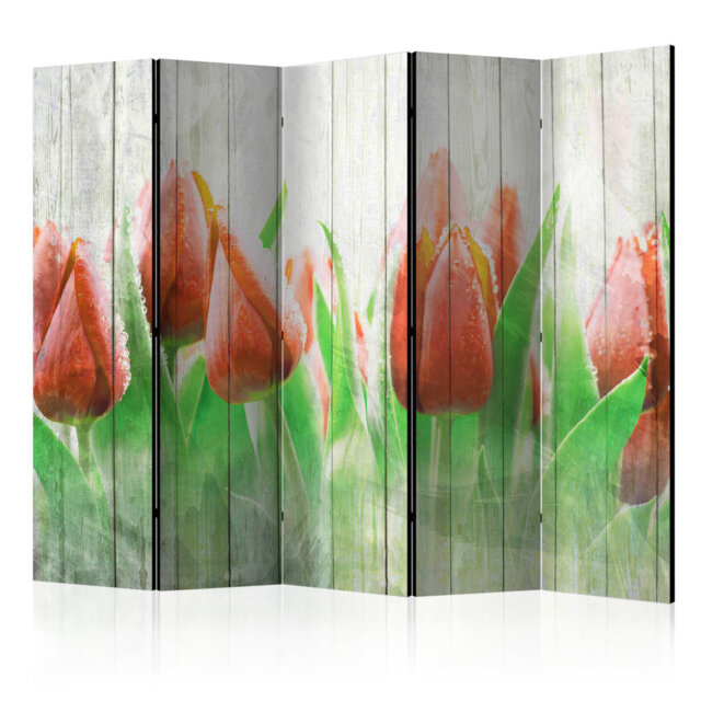 Room Divider - Red Tulips On Wood II [Room Dividers]