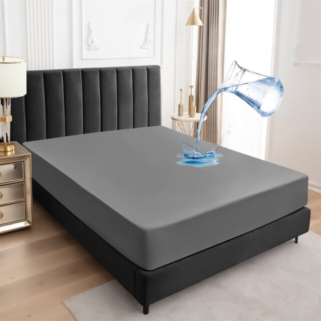 Waterproof Double Mattress Protector, 135X190cm, With Bungee Cord - Grey